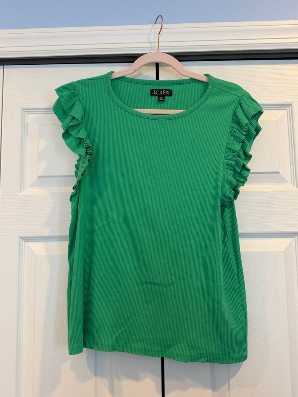 J. Crew Kelly Green Ruffle Sleeve Ribbed Tee